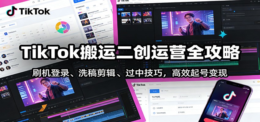 TikTok搬运二创运营全攻略：刷机登录、洗稿剪辑 、过中技巧，高效起号变现-三月轻创