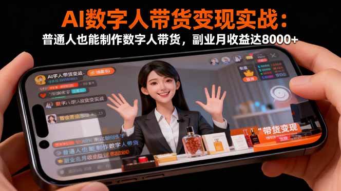 （16377期）AI数字人带货变现实战：普通人也能制作数字人带货，副业月收益达8000+-三月轻创