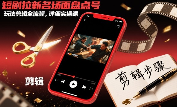 短剧拉新名场面盘点号玩法剪辑全流程，详细实操课-三月轻创