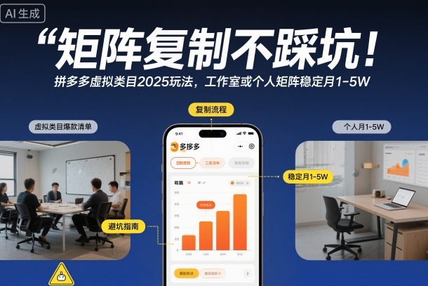 矩阵复制不踩坑！拼多多虚拟类目2025玩法，工作室或者个人矩阵稳定月1-5W【揭秘】-三月轻创