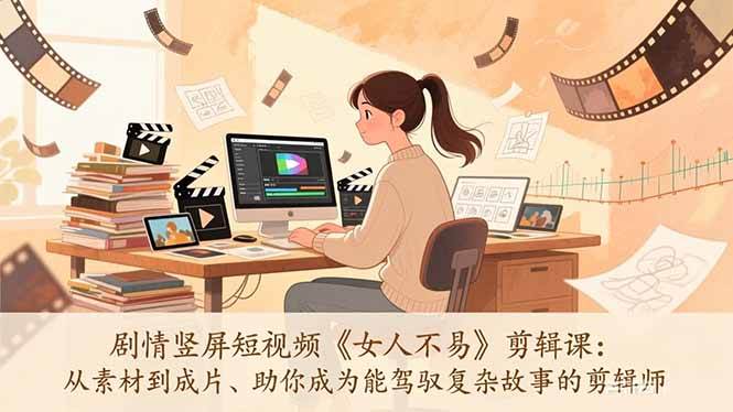 （17305期）剧情竖屏短视频《女人不易》剪辑课：从素材到成片、助你成为能驾驭复杂故事的剪辑师-三月轻创