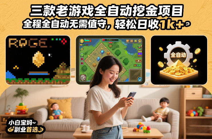 三款老游戏全自动挖金项目，全程全自动无需值守，轻松日收1k+，小白宝妈副业首选【揭秘】-三月轻创