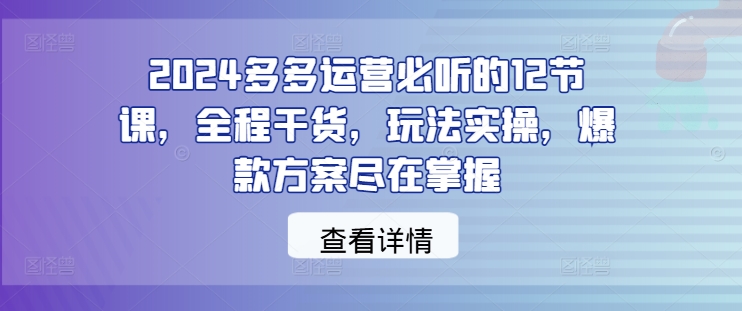 2024多多运营必听的12节课，全程干货，玩法实操，爆款方案尽在掌握-三月轻创