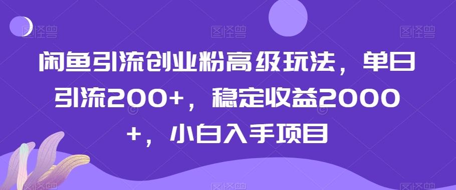 闲鱼引流创业粉高级玩法，单日引流200+，稳定收益2000+，小白入手项目-三月轻创