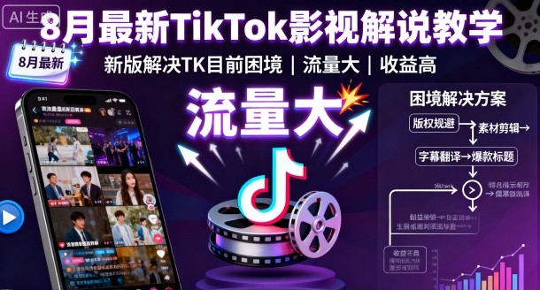 8月最新TikTok影视解说教学，新版解决TK目前困境，流量大，收益高-三月轻创