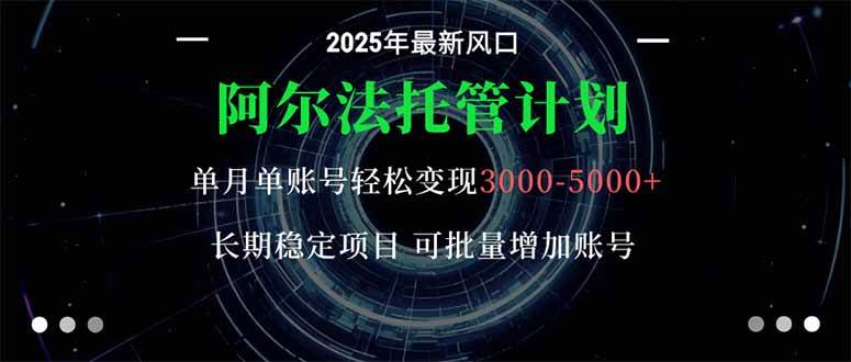 （16360期）阿尔法托管计划 单账号月入3000-5000，长期稳定项目，新手小白轻松上手。-三月轻创