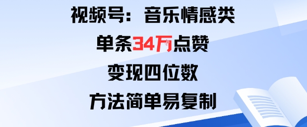 视频号分成计划新玩法：音乐情感类单条34W点赞，变现四位数，方法简单易复制-三月轻创