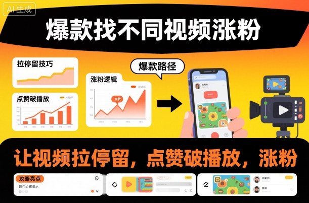 爆款找不同视频涨粉，让视频拉停留，实现点赞，破播放，涨粉-三月轻创