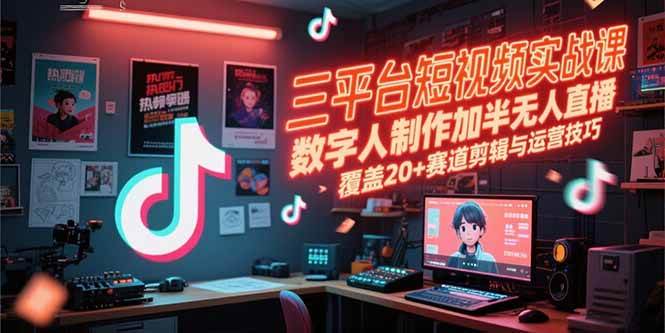 （15265期）三平台短视频实战课，数字人制作加半无人直播，覆盖20+赛道剪辑与运营技巧-三月轻创