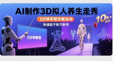 Ai制作3D拟人养生走秀，3分钟手把手教会你，快速起千粉万粉号-三月轻创