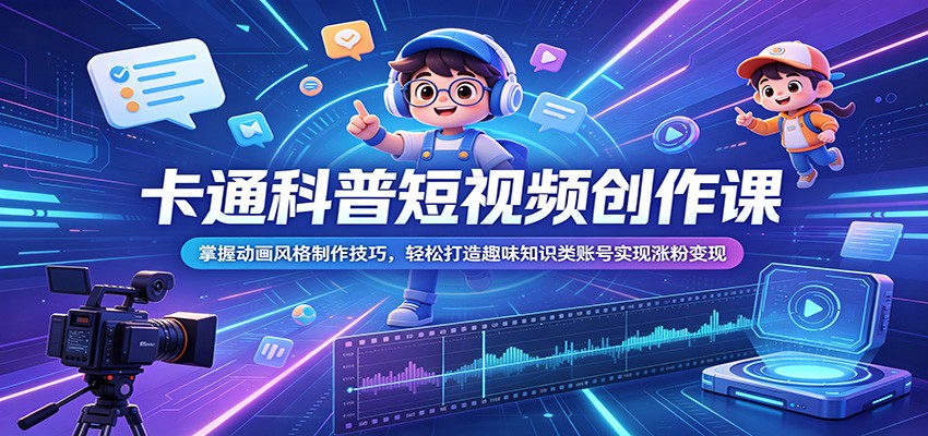 卡通科普短视频创作课：掌握动画风格制作技巧，轻松打造趣味知识类账号实现涨粉变现-三月轻创