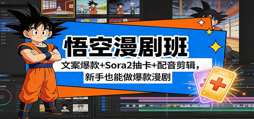 悟空漫剧班：文案爆款+Sora2抽卡+配音剪辑，新手也能做爆款漫剧-三月轻创