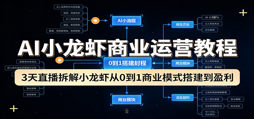 AI小龙虾商业运营教程：3天直播拆解小龙虾从0到1商业模式搭建到盈利-三月轻创