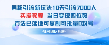 男粉引流新玩法10天引流7000人当日变现四位数可复制可批量0封号-三月轻创