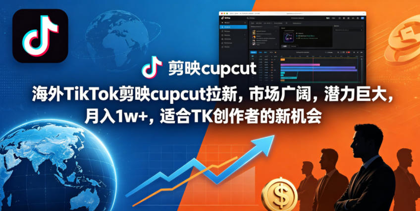 海外TikTok剪映cupcut拉新，市场广阔，潜力巨大，月入1w+，适合TK创作者的新机会-三月轻创