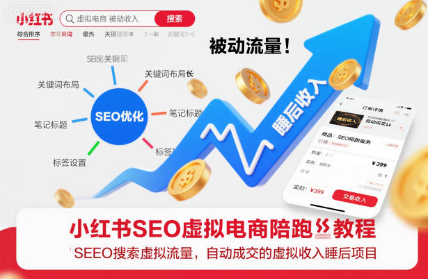 小红书SEO虚拟电商陪跑教程，实现seo搜索被动流量，自动成交的被动收入睡后项目-三月轻创