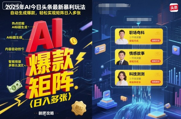 2025年AI今日头条最新暴利玩法，自动生成爆款，轻松实现矩阵日入多张-三月轻创