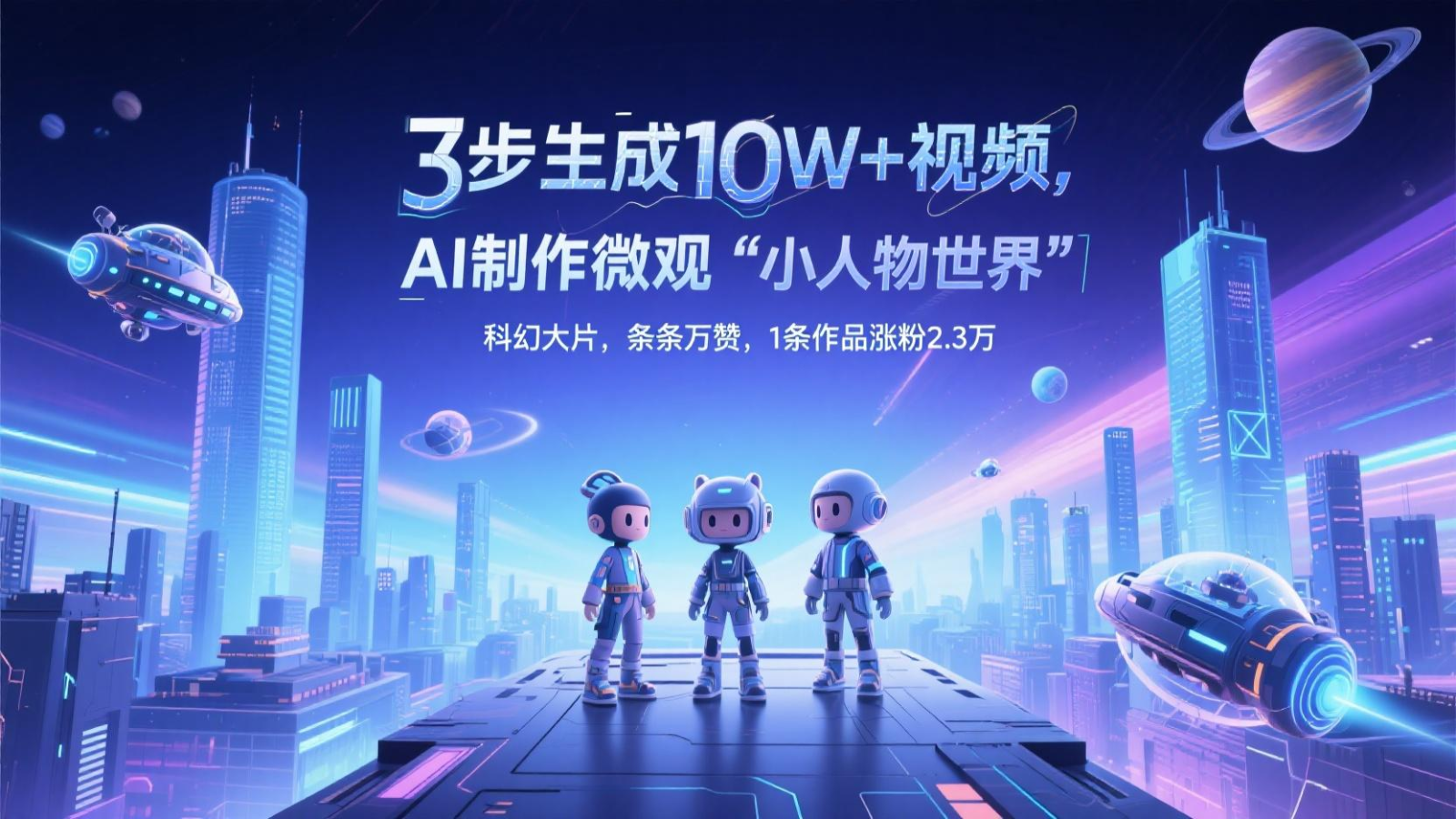 三步生成10W+视频，AI制作微观“小人物世界”科幻大片，条条万赞，1条作品涨粉2.3万-三月轻创