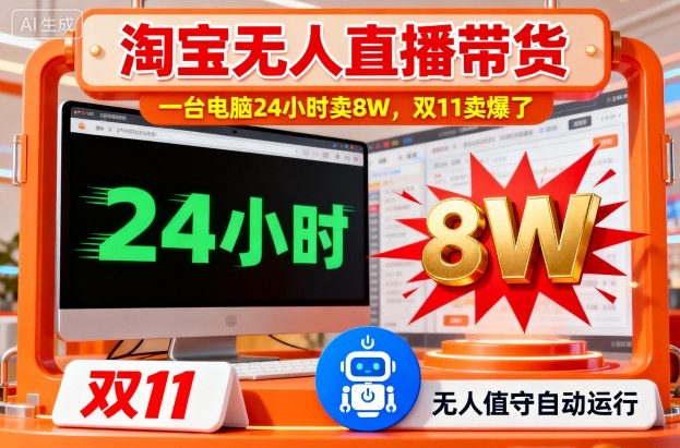 淘宝无人直播带货，一台电脑214小时卖8W，双11卖爆了【揭秘】-三月轻创