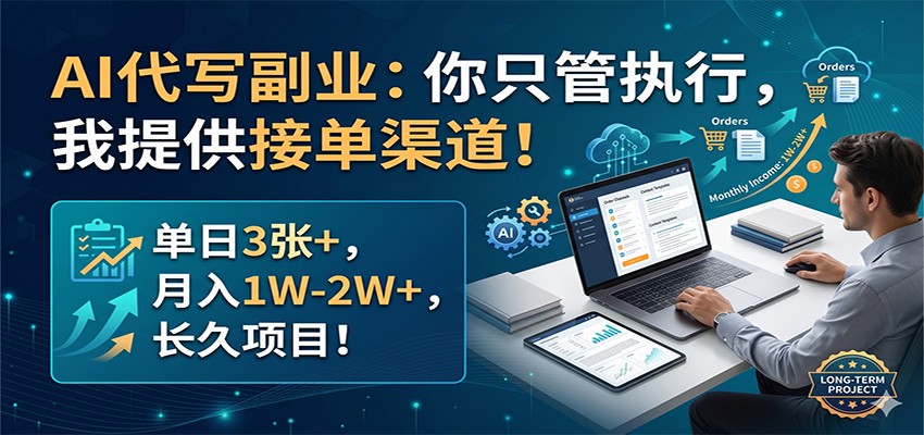 AI代写副业：你只管执行，我提供接单渠道！单日3张+，月入1W-2W+，长久项目-三月轻创