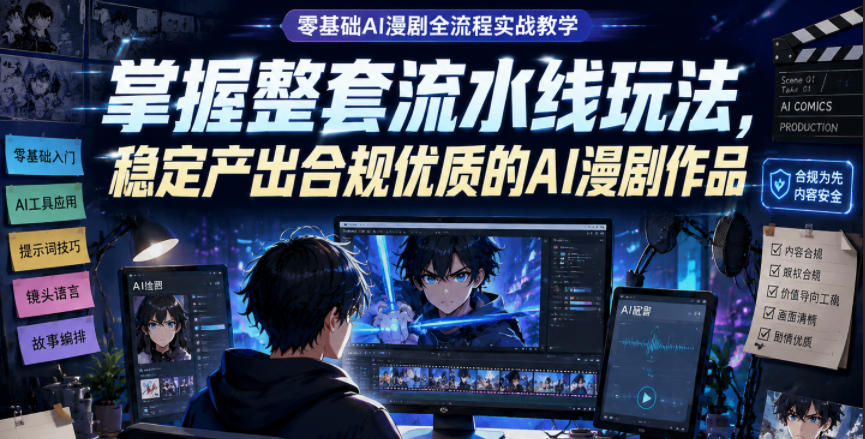 零基础AI漫剧全流程实战教学,掌握整套流水线玩法,稳定产出合规优质的AI漫剧作品-三月轻创