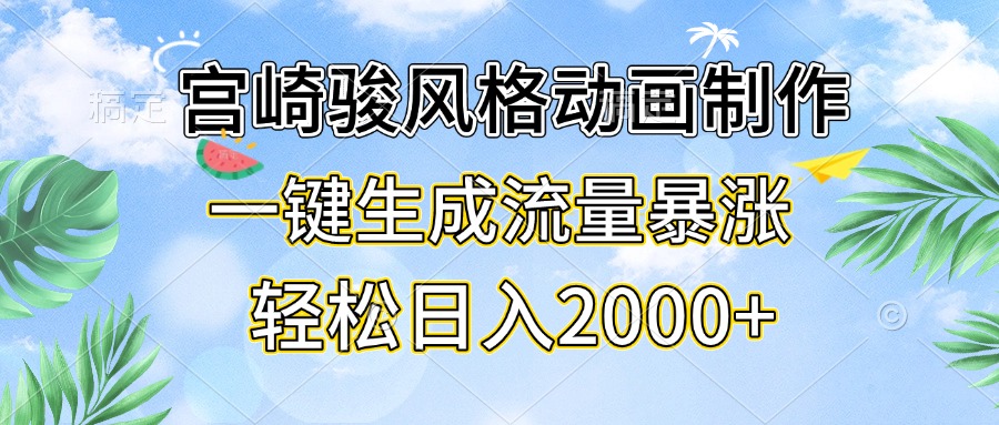 宫崎骏风格动画制作，一键生成流量暴涨，轻松日入2000+-三月轻创