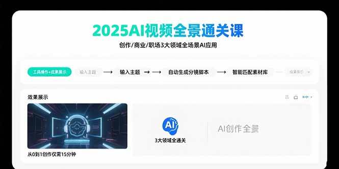 （15762期）2025AI视频全景通关课：涵盖创作/商业/职场3大领域 掌握AI全场景应用-三月轻创