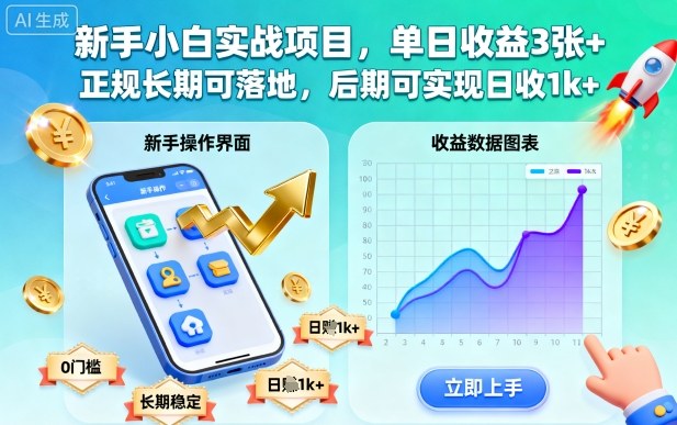 新手小白实战项目，单日收益3张+，正规长期可落地，后期可实现日收1k+【揭秘】-三月轻创