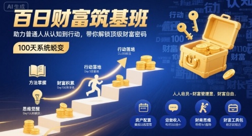 百日财富筑基班，助力普通人从认知到行动，带你解锁顶级财富密码-三月轻创