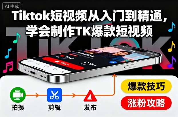 Tiktok短视频从入门到精通，学会制作TK爆款短视频-三月轻创