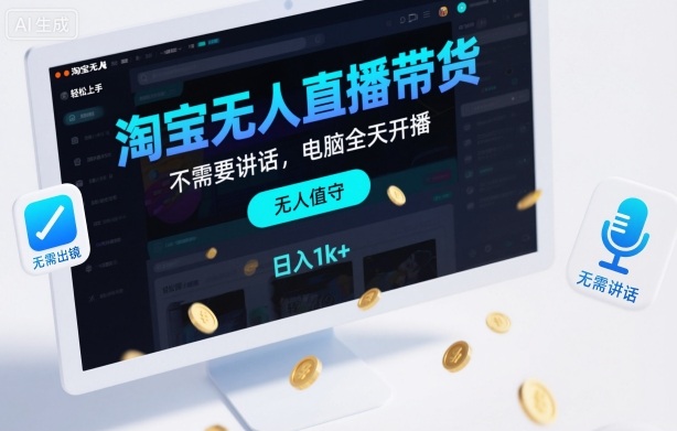 淘宝无人直播带货，不需要出镜，不需要讲话，电脑全天开播，轻松上手，日入1k+【揭秘】-三月轻创