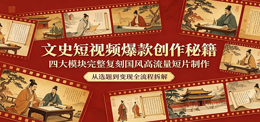 文史短视频爆款创作秘籍：四大模块完整复刻国风高流量短片制作-三月轻创