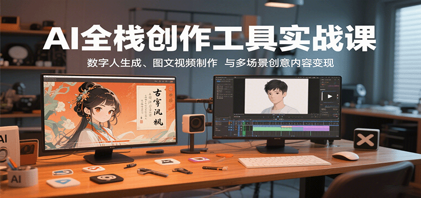 AI全栈创作工具实战课：数字人生成、图文视频制作与多场景创意内容变现-三月轻创