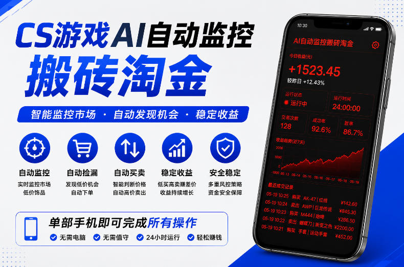 CS游戏AI自动监控搬砖淘金,稳定运行多年,支持任何形式验证,日入300+【揭秘】-三月轻创