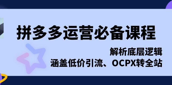 拼多多运营必备课程，解析底层逻辑，涵盖低价引流、OCPX转全站-三月轻创