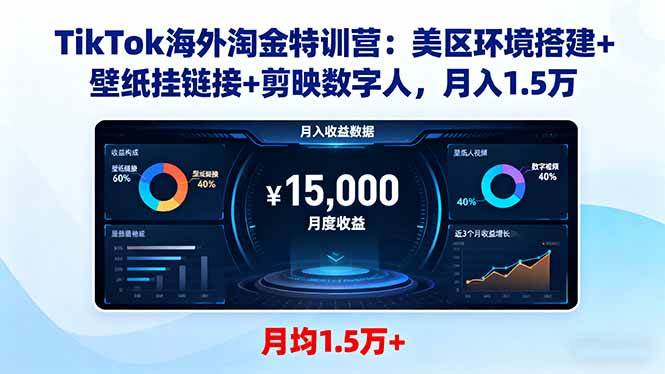 （16346期）TikTok海外淘金特训营：美区环境搭建+壁纸挂链接+剪映数字人，月入1.5万-三月轻创
