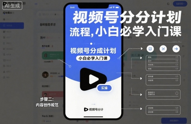视频号分成计划实操流程，小白必学入门课-三月轻创