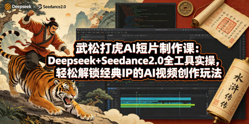 武松打虎AI短片制作课：Deepseek+Seedance2.0全工具实操，轻松解锁经典IP的AI视频创作玩法-三月轻创