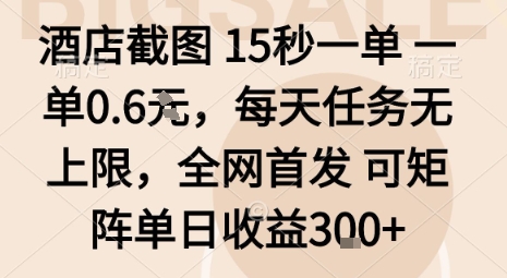酒店截图15秒一单，一单0.6米，每天任务无上限，全网首发可矩阵单日收益3张【揭秘】-三月轻创