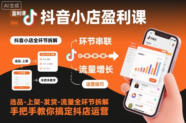 抖音小店盈利课-选品-上架-发货-流量全环节拆解，手把手教你搞定抖店运营-三月轻创