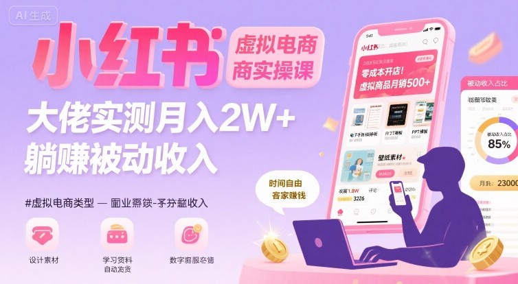 小红书虚拟电商，大佬实测月入2W+，实现被动收入-三月轻创