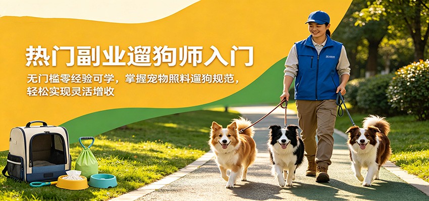 热门副业遛狗师入门，无门槛零经验可学，掌握宠物照料遛狗规范，轻松实现灵活增收-三月轻创