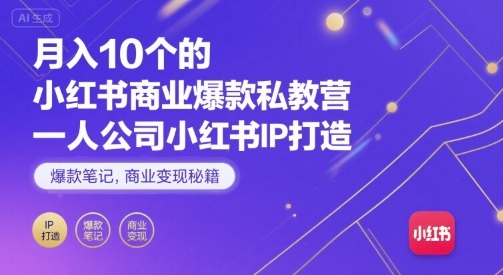 月入10个的小红书商业爆款私教营，一人公司小红书IP打造，爆款笔记，商业变现秘籍-三月轻创