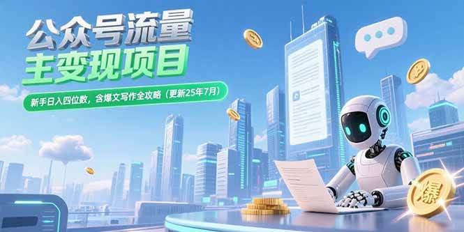 （15412期）公众号流量主变现项目，新手日入四位数，含爆文写作全攻略(更新25年7月)-三月轻创