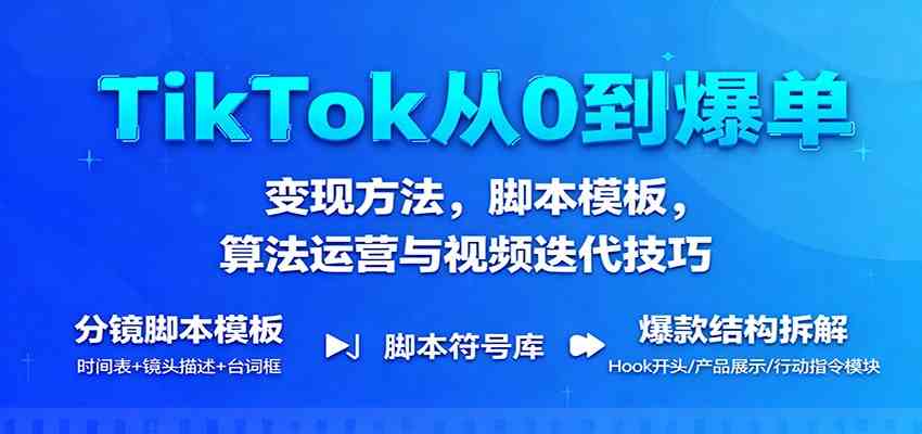TikTok从0到爆单：变现方法，脚本模板，算法运营与视频迭代技巧-三月轻创