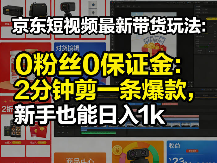 京东短视频最新带货玩法，0粉丝0保证金，2分钟剪一条爆款，新手也能日入1k+【揭秘】-三月轻创