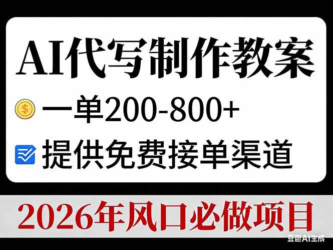 (17096期)AI代写制作教案,一单200-800+,提供免费接单渠道,2026年风口必做项目-三月轻创