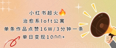 小红书超火的治愈系loft公寓，单条作品点赞16W，3分钟一条，单日变现数张-三月轻创