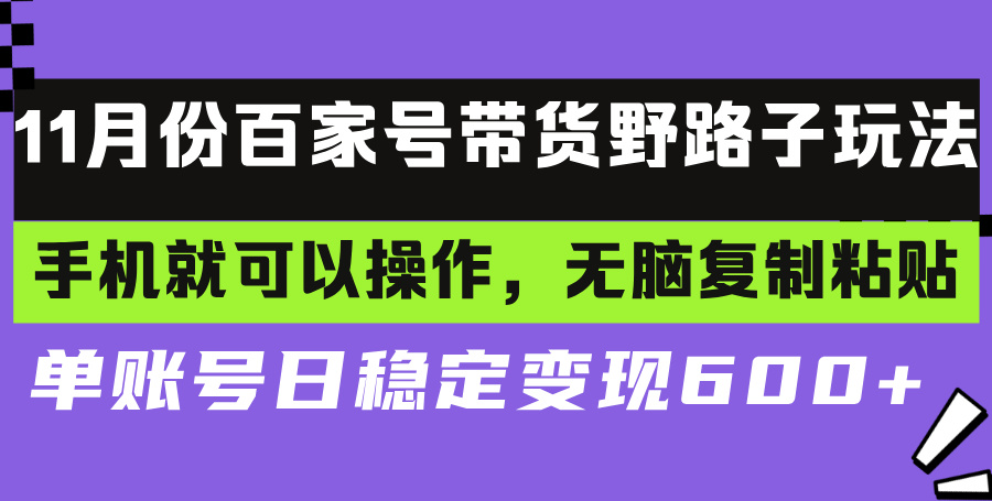 百家号带货野路子玩法 手机就可以操作，无脑复制粘贴 单账号日稳定变现…-三月轻创