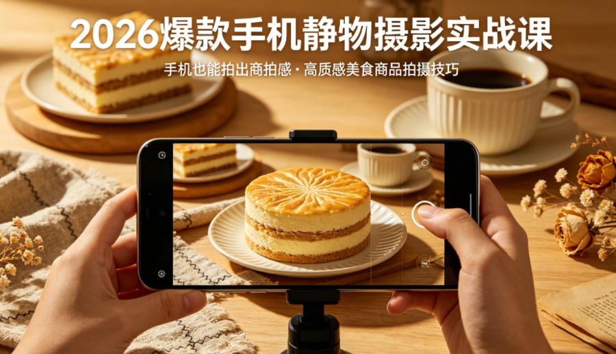 2026爆款手机静物摄影实战课，手机也能拍出商拍感，学会拍出高质感美食商品-三月轻创